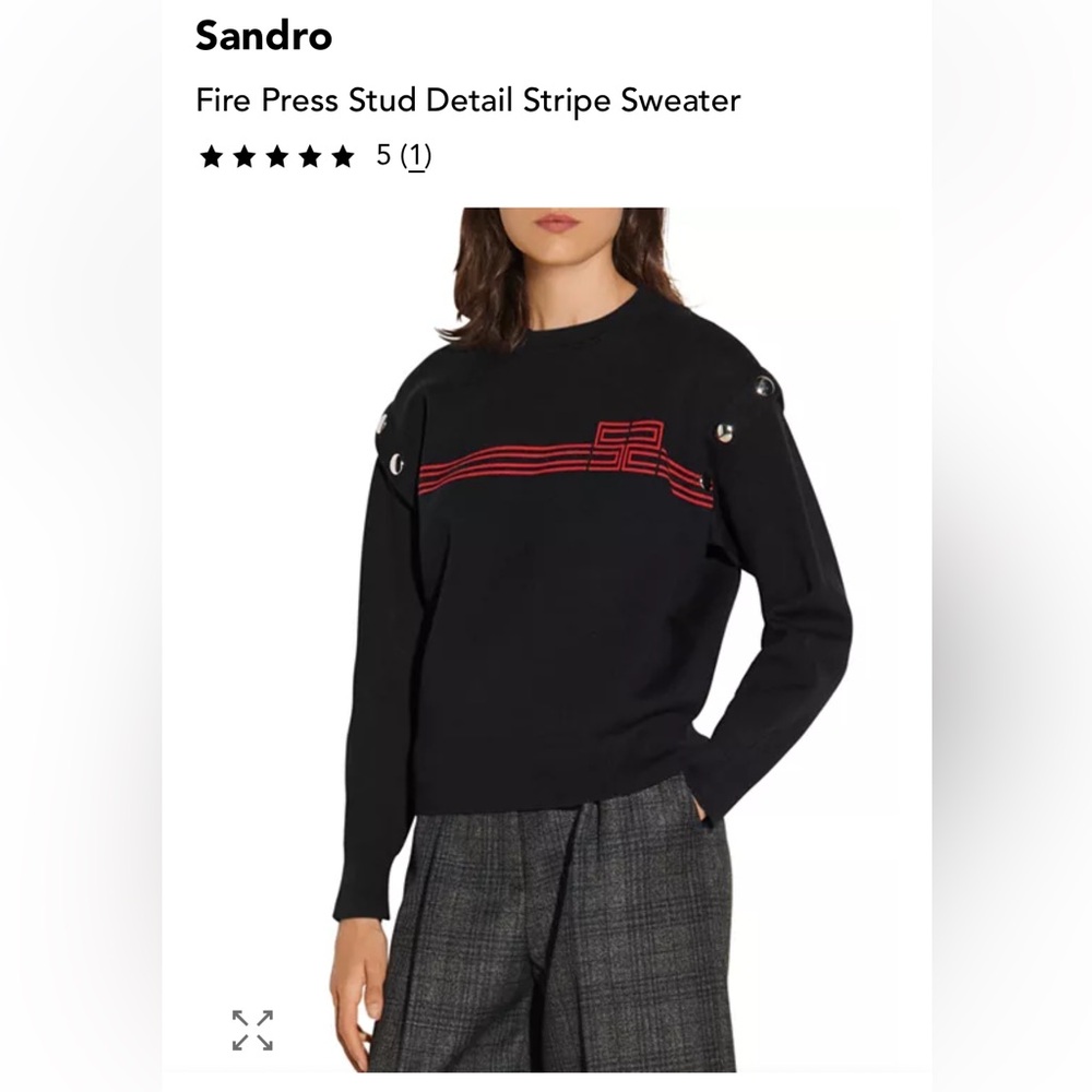 Sandro H2O Fire Blue Sweater with Red Stripe and Studs